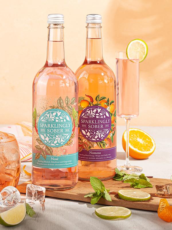 Alcohol-free drinks for adults include Sparklingly Sober