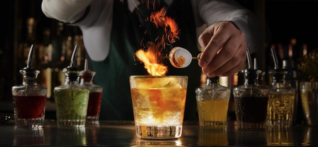 Firelite flaming cocktail at the Ivy Market Grill.