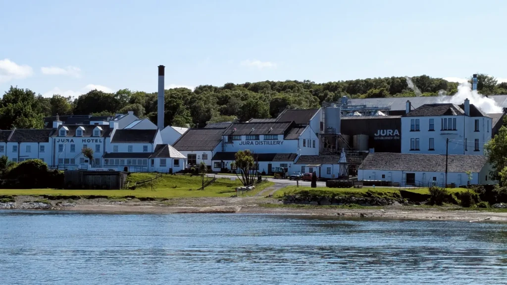 Jura whisky distillery from the water